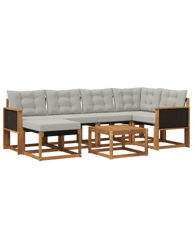 Set di divani da esterno 7 pcs Naturale e Grigio Chiaro