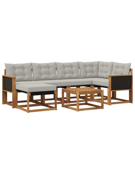 Set di divani da esterno 7 pcs Naturale e Grigio Chiaro