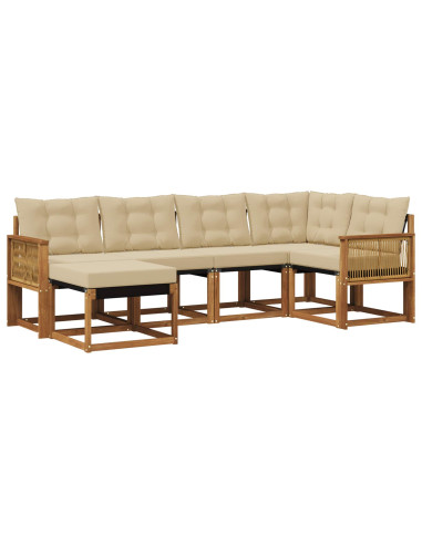 Set di divani da esterno con cuscino 6 pcs Naturale e Beige