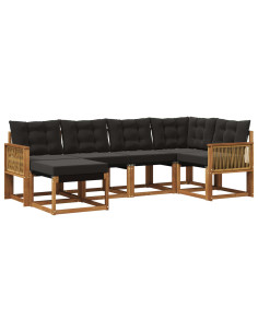 Set di divani da esterno con cuscino 6 pcs Naturale e Nero