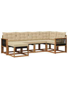 Set di divani da esterno con cuscino 6 pcs Naturale e Beige
