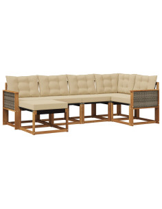 Set di divani da esterno con cuscino 6 pcs Naturale e Beige