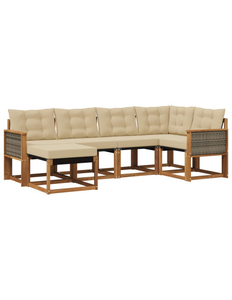 Set di divani da esterno con cuscino 6 pcs Naturale e Beige