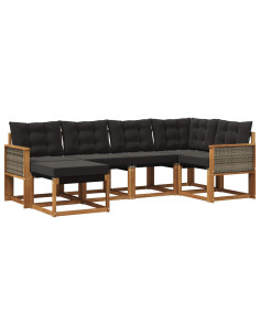 Set di divani da esterno con cuscino 6 pcs Naturale e Nero