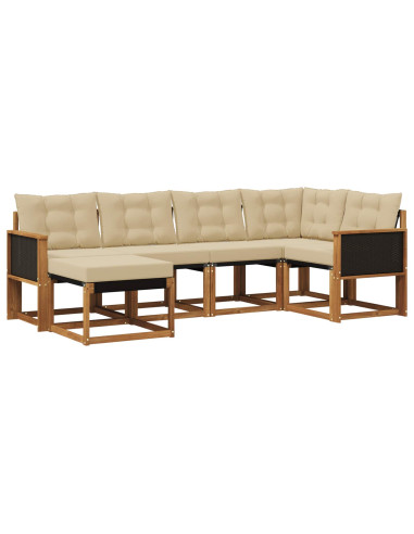 Set di divani da esterno con cuscino 6 pcs Naturale e Beige