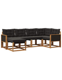 Set di divani da esterno con cuscino 6 pcs Naturale e Nero