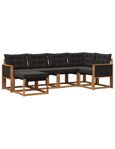 Set di divani da esterno con cuscino 6 pcs Naturale e Nero