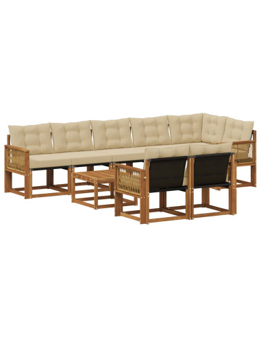 Set di divani da esterno con cuscino 9 pcs Naturale e Beige