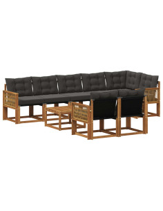 Set di divani da esterno con cuscino 9 pcs Naturale e Nero