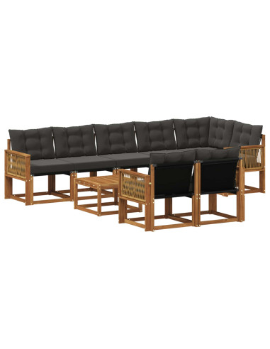 Set di divani da esterno con cuscino 9 pcs Naturale e Nero