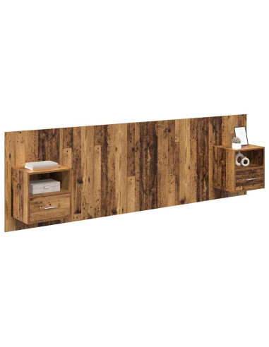 Testata con Comodino 3 pcs Legno vecchio Legno multistrato