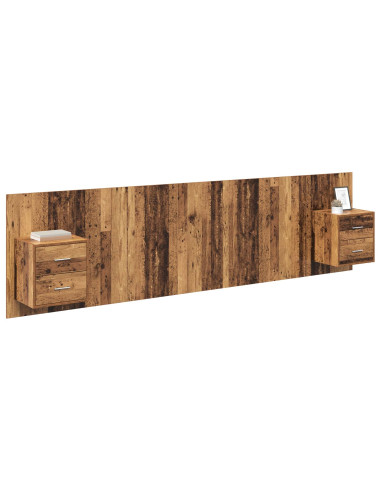 Testata con Comodino 3 pcs Legno vecchio Legno multistrato