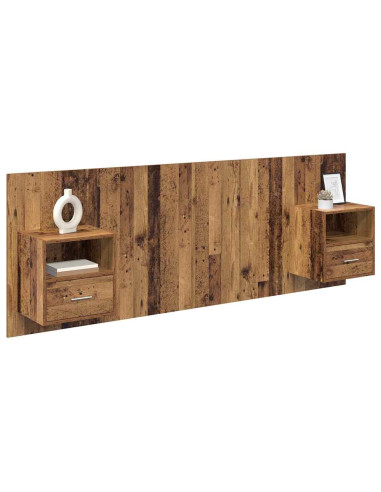 Testata con Comodino 3 pcs Legno vecchio Legno multistrato
