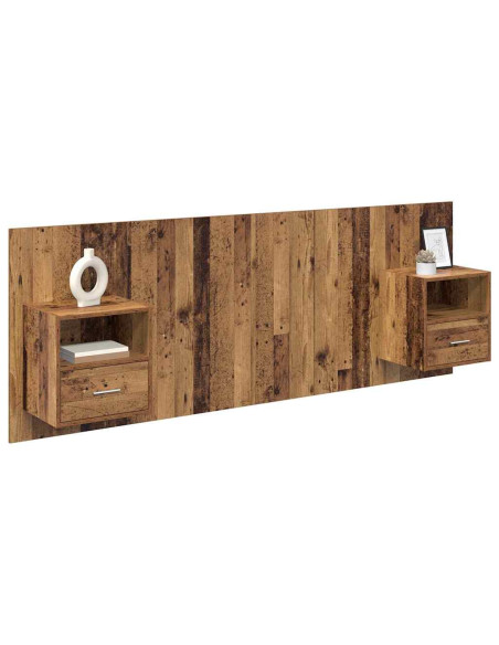 Testata con Comodino 3 pcs Legno vecchio Legno multistrato