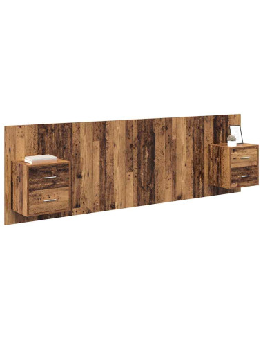 Testata con Comodino 3 pcs Legno vecchio Legno multistrato