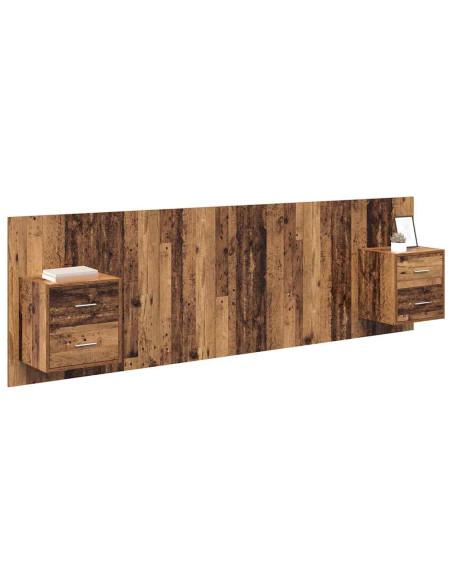 Testata con Comodino 3 pcs Legno vecchio Legno multistrato