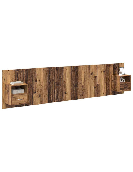 Testata con Comodino 3 pcs Legno vecchio Legno multistrato