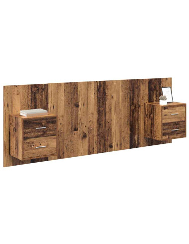 Testata con Comodino 3 pcs Legno vecchio Legno multistrato