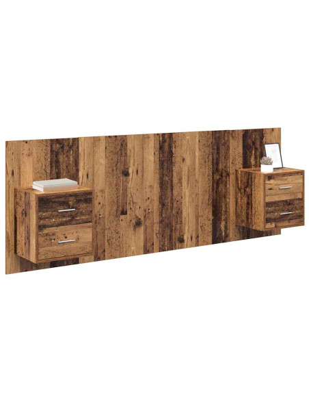 Testata con Comodino 3 pcs Legno vecchio Legno multistrato