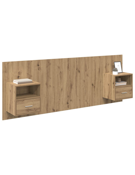 Testata con Comodino 3 pcs Rovere artigianale Legno multistrato