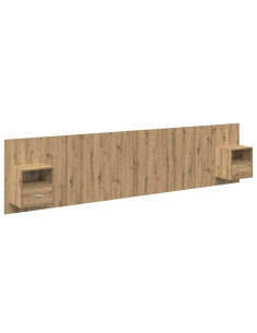Testata con Comodino 3 pcs Rovere artigianale Legno multistrato 2