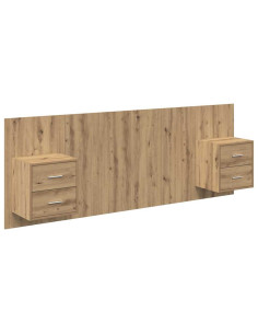 Testata con Comodino 3 pcs Rovere artigianale Legno multistrato 2