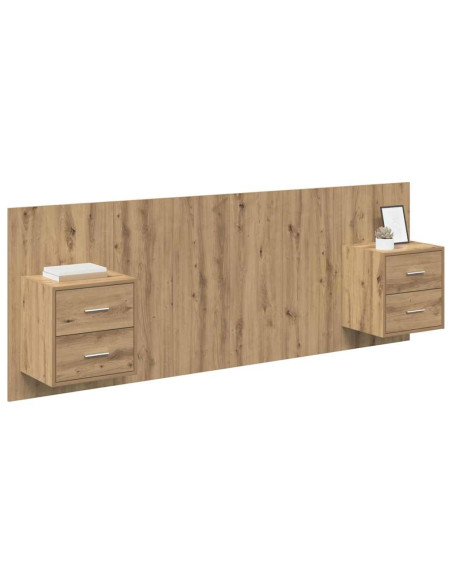 Testata con Comodino 3 pcs Rovere artigianale Legno multistrato