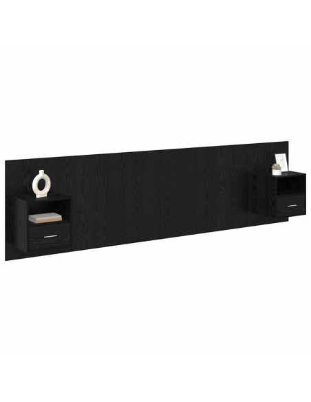 Testata con Comodino 3 pcs Rovere Nero Legno multistrato