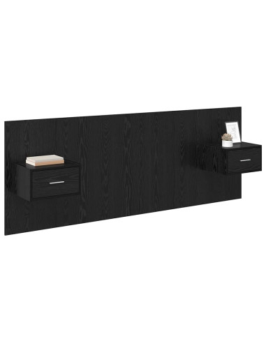 Testata con Comodino 3 pcs Rovere Nero Legno multistrato