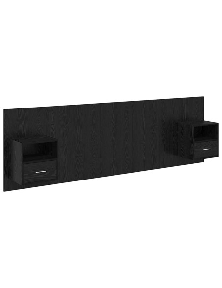 Testata con Comodino 3 pcs Rovere Nero Legno multistrato