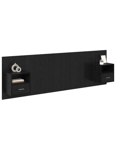 Testata con Comodino 3 pcs Rovere Nero Legno multistrato
