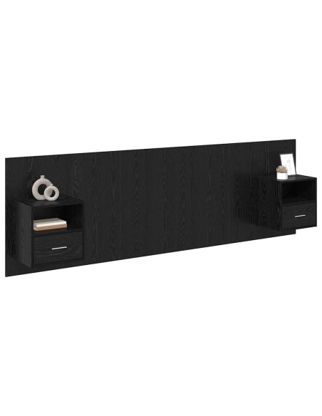Testata con Comodino 3 pcs Rovere Nero Legno multistrato