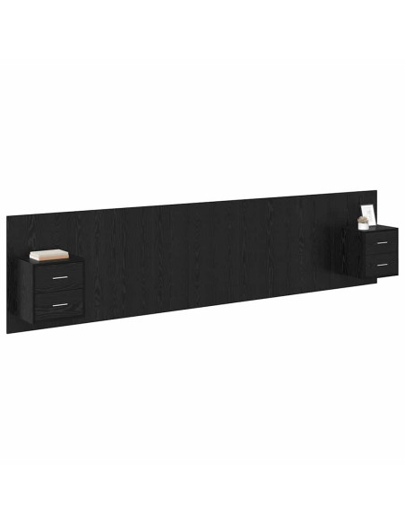 Testata con Comodino 3 pcs Rovere Nero Legno multistrato