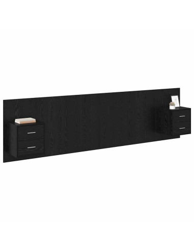 Testata con Comodino 3 pcs Rovere Nero Legno multistrato