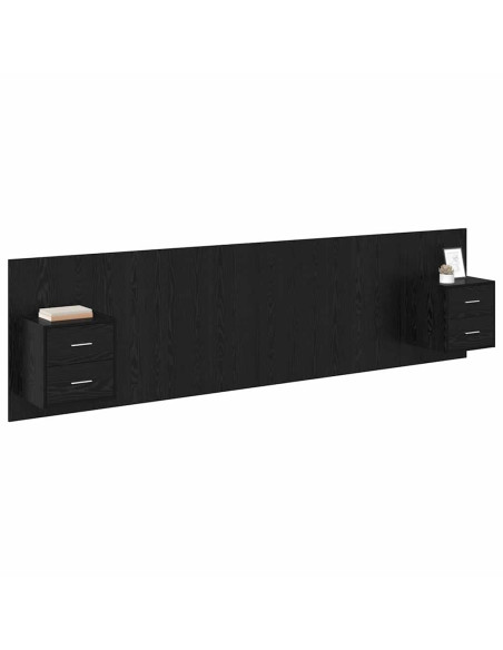Testata con Comodino 3 pcs Rovere Nero Legno multistrato