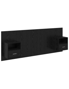 Testata con Comodino 3 pcs Rovere Nero Legno multistrato 2