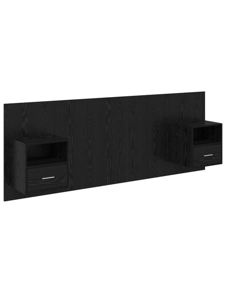 Testata con Comodino 3 pcs Rovere Nero Legno multistrato