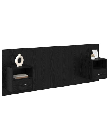 Testata con Comodino 3 pcs Rovere Nero Legno multistrato