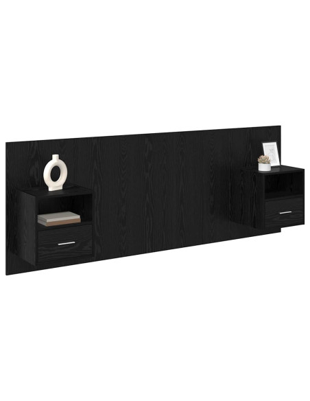 Testata con Comodino 3 pcs Rovere Nero Legno multistrato