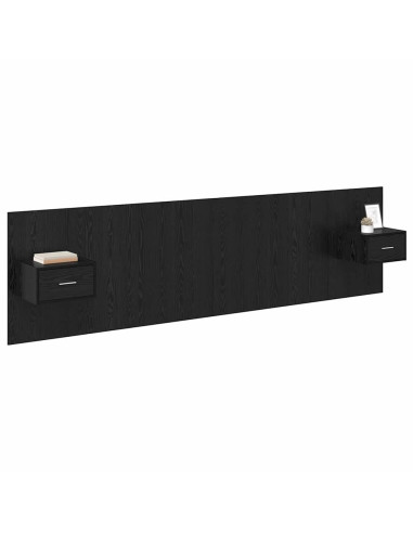 Testata con Comodino 3 pcs Rovere Nero Legno multistrato