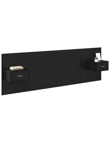 Testata con Comodino 3 pcs Rovere Nero Legno multistrato