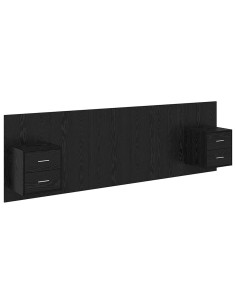 Testata con Comodino 3 pcs Rovere Nero Legno multistrato 2