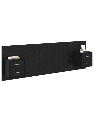 Testata con Comodino 3 pcs Rovere Nero Legno multistrato