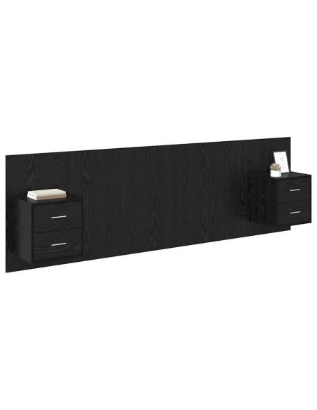 Testata con Comodino 3 pcs Rovere Nero Legno multistrato