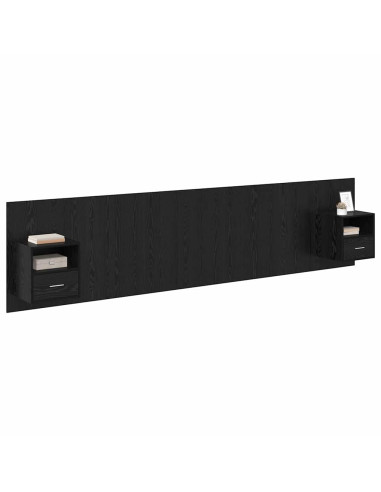Testata con Comodino 3 pcs Rovere Nero Legno multistrato