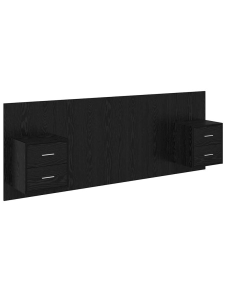 Testata con Comodino 3 pcs Rovere Nero Legno multistrato