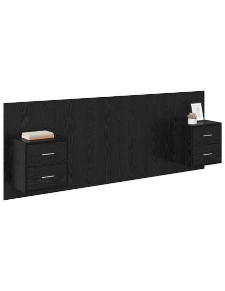 Testata con Comodino 3 pcs Rovere Nero Legno multistrato