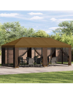 Gazebo con pareti laterali 6 x 3 m Tortora Poliestere e Acciaio