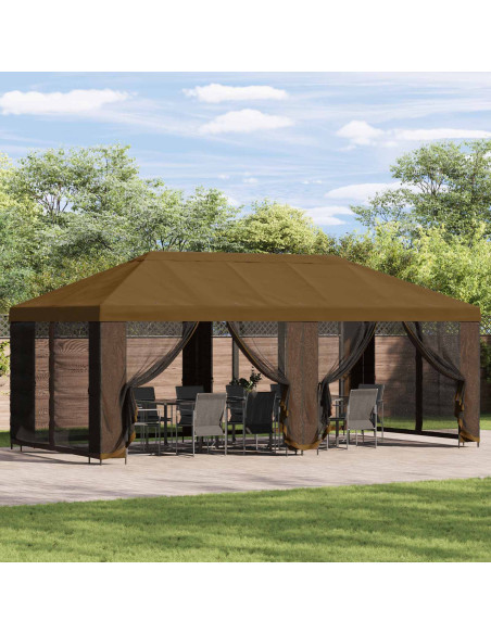 Gazebo con pareti laterali 6 x 3 m Tortora Poliestere e Acciaio