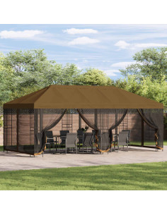 Gazebo con pareti laterali 6 x 3 m Tortora Poliestere e Acciaio